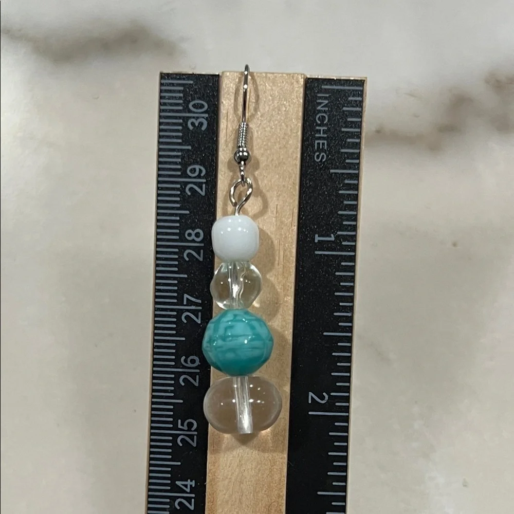 Artisan Turquoise and White Beaded Earrings